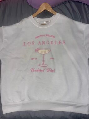 White 'Los Angeles' Crew Neck Sweatshirt - Pink Graphic